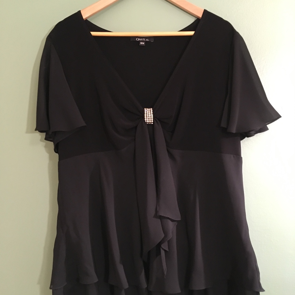 Onyx Nite 18W Black Blouse Evening Wear Elegant